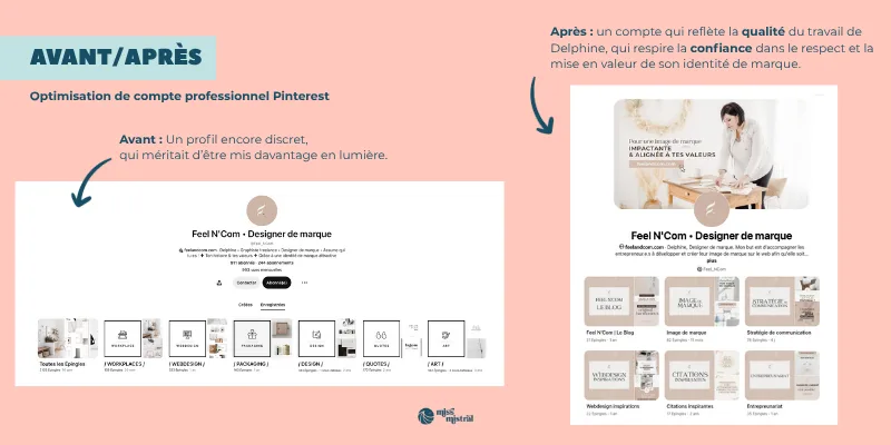 Avant après optimisation compte pinterest